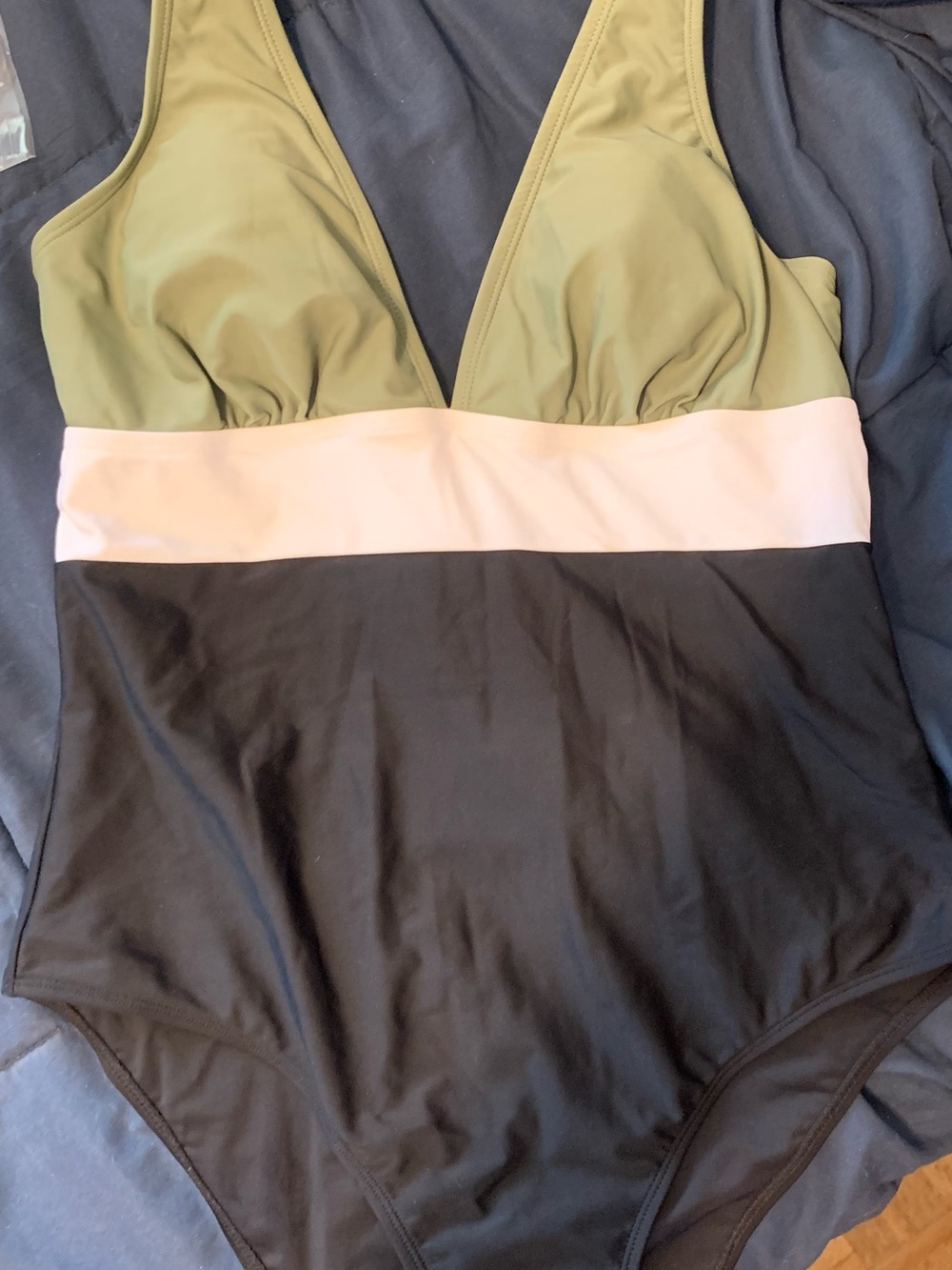 Cupshe Olive Green, white  & Black Colorblock One-Piece Swimsuit